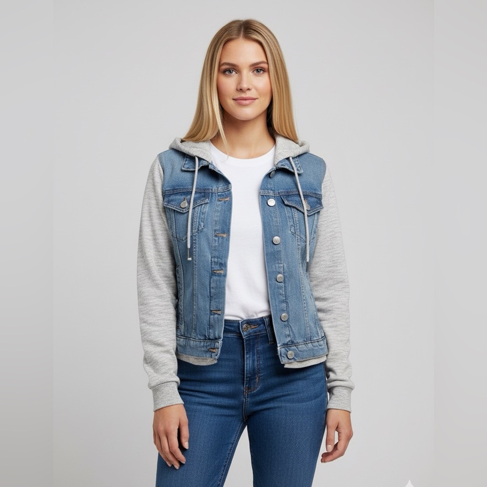 Jean Jacket With Gray Sleeves & Hood